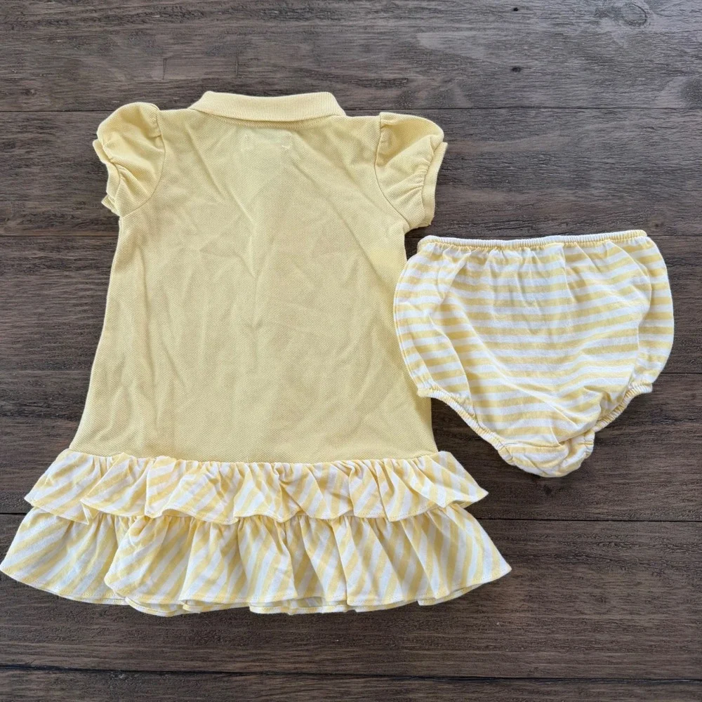 NWT Ralph Lauren Baby Girls Yellow Polo Ruffle Dress & Bloomers Set 9M